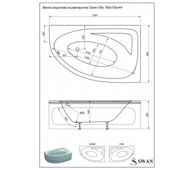 Акриловая ванна Swan Ella L/R 160x100 см