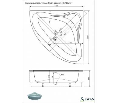 Акриловая ванна Swan Milana 140x140 см