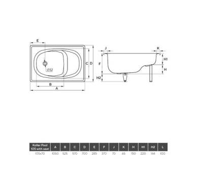 Стальная ванна KOLLER POOL 105х70 с сидением 