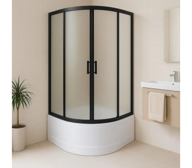 Чорна душова кабіна SUNWAYS DB-11 глубокий піддон 90