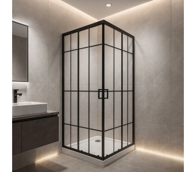 Черная квадратная душевая кабина Sunways Grid 90 без поддона