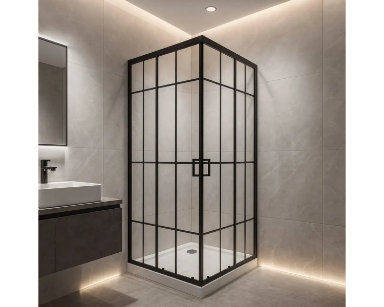 Черная квадратная душевая кабина Sunways Grid 90 без поддона