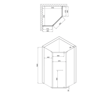 П'ятикутна душова кабіна DOZORCA SC90x90.CRM.LOW.TR без піддоном