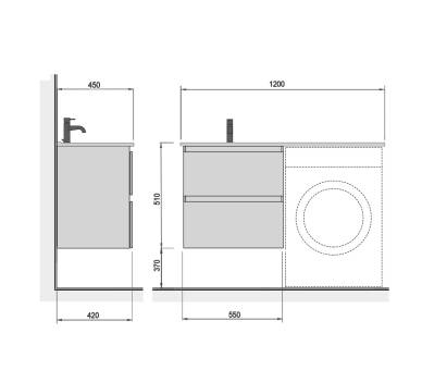 Тумба у ванну підвісна MDD Unik 60-A з умивальником Adam 120 L