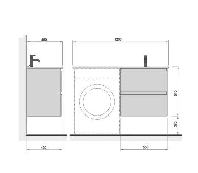 Тумба в ванную подвесная MDD Unik 60-A с умывальником Adam 120 R