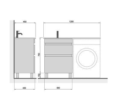 Тумба у ванну підлогова MDD MoonShine 60 з умивальником Adam 120 L