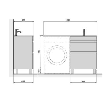 Тумба у ванну підлогова MDD MoonShine 60 з умивальником Adam 120 R