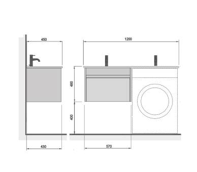 Тумба в ванную подвесная MDD Prime 60-А с умывальником Adam 120 L