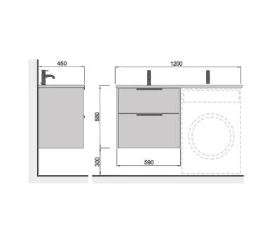 Тумба в ванную подвесная MDD Line Craft 60 с умывальником Adam 120 R