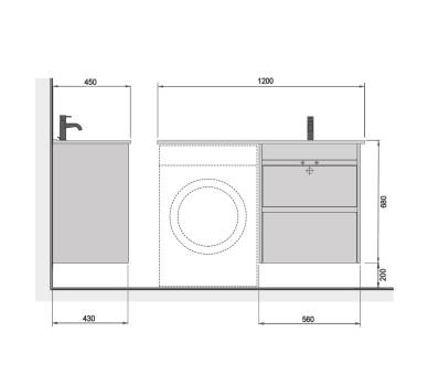 Тумба в ванную универсальная MDD Polo Loft 60-U с умывальником Adam 120 R