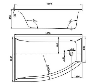 Ванна акрилова VagnerPlast Veronella Offset 160x105 L/R