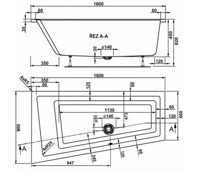 Ванна акрилова VagnerPlast Cavallo Offset 160x90 L/R