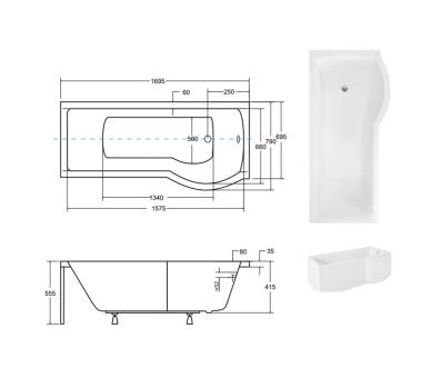 Акриловая ванна Besco INSPIRO 170Х70 см.