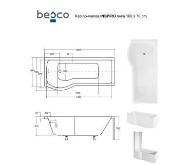 Акриловая ванна Besco INSPIRO 160Х70 см.