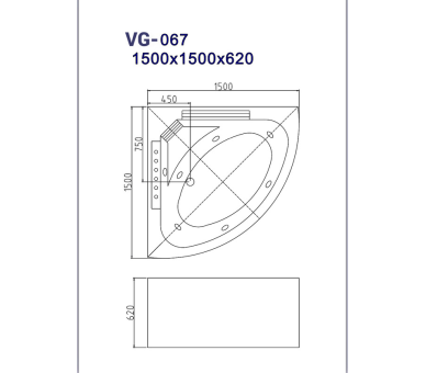 Гидромассажная ванна Veronis VG-067 150x150x62