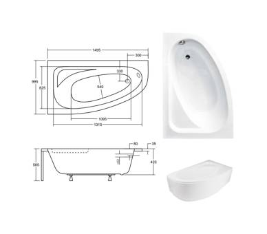 Акриловая ванна BESCO CORNEA 150x100 см. L/R