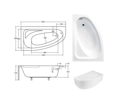 Акрилова ванна BESCO CORNEA 140x80 см. L/R