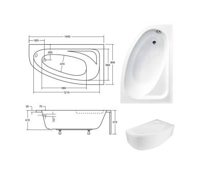 Акриловая ванна BESCO CORNEA 140x80 см. L/R