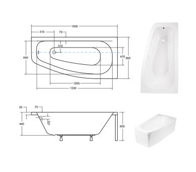 Акриловая ванна BESCO LUNA 150x80 см.
