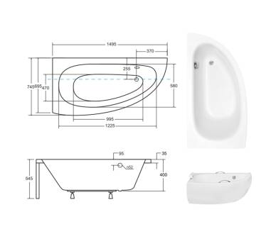 Акриловая ванна BESCO MILENA 150x70 см.