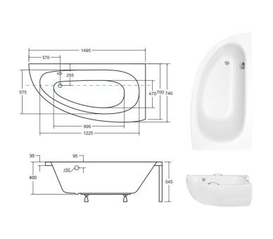 Акриловая ванна BESCO MILENA 150x70 см.