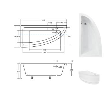 Акриловая ванна BESCO PRAKTIKA 150x70 см.