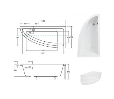 Акриловая ванна BESCO PRAKTIKA 150x70 см.