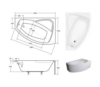 Акрилова ванна BESCO RIMA 160x100 см.