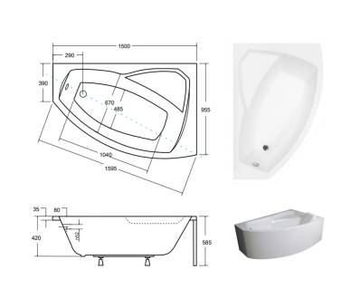 Акрилова ванна BESCO RIMA 150x95 см.