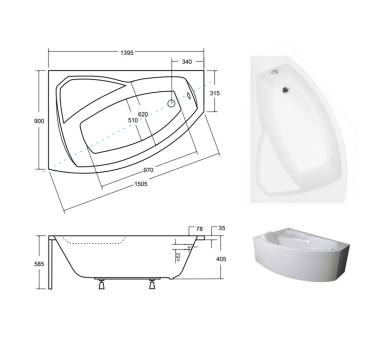 Акриловая ванна BESCO RIMA 140x90 см.