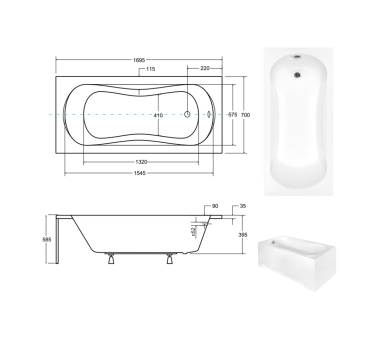 Акриловая ванна BESCO ARIA 170x70 см.