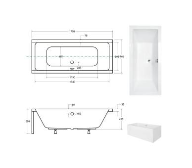 Акрилова ванна BESCO QUADRO 170x75 см.
