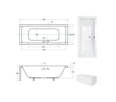 Акрилова ванна BESCO QUADRO 165x75 см.