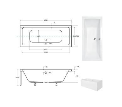 Акрилова ванна BESCO QUADRO 155x70 см.