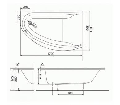 Акриловая ванна MIRRA 170х110 см.