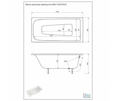 Акриловая ванна Bliss Merit 150х70 см.
