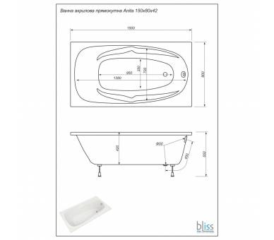 Акриловая ванна Bliss Anita 150x80 см.